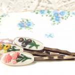 Vintage Intaglio Flower Hair Pins - Bobby Pins -..