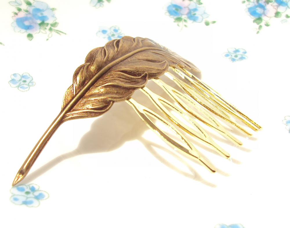 Medium Feather Hair Comb - Woodland Collection - Whimsical - Nature - Bridal