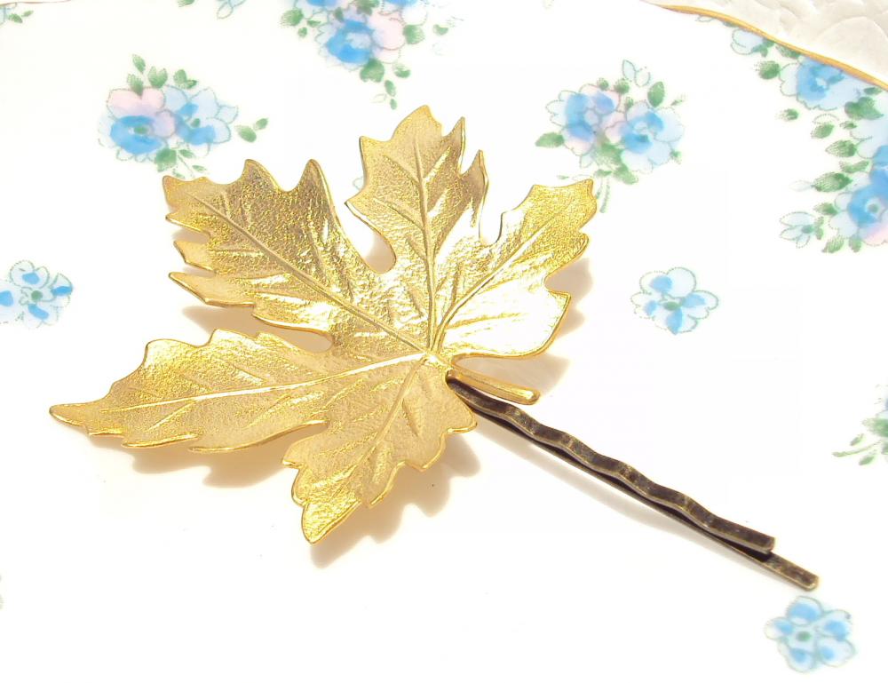 Large Gold Leaf Hair Pin - Bobby Pin - Woodland