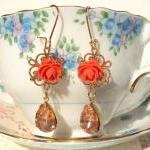 Amber Rose - Vintage Glass Jewel Earrings